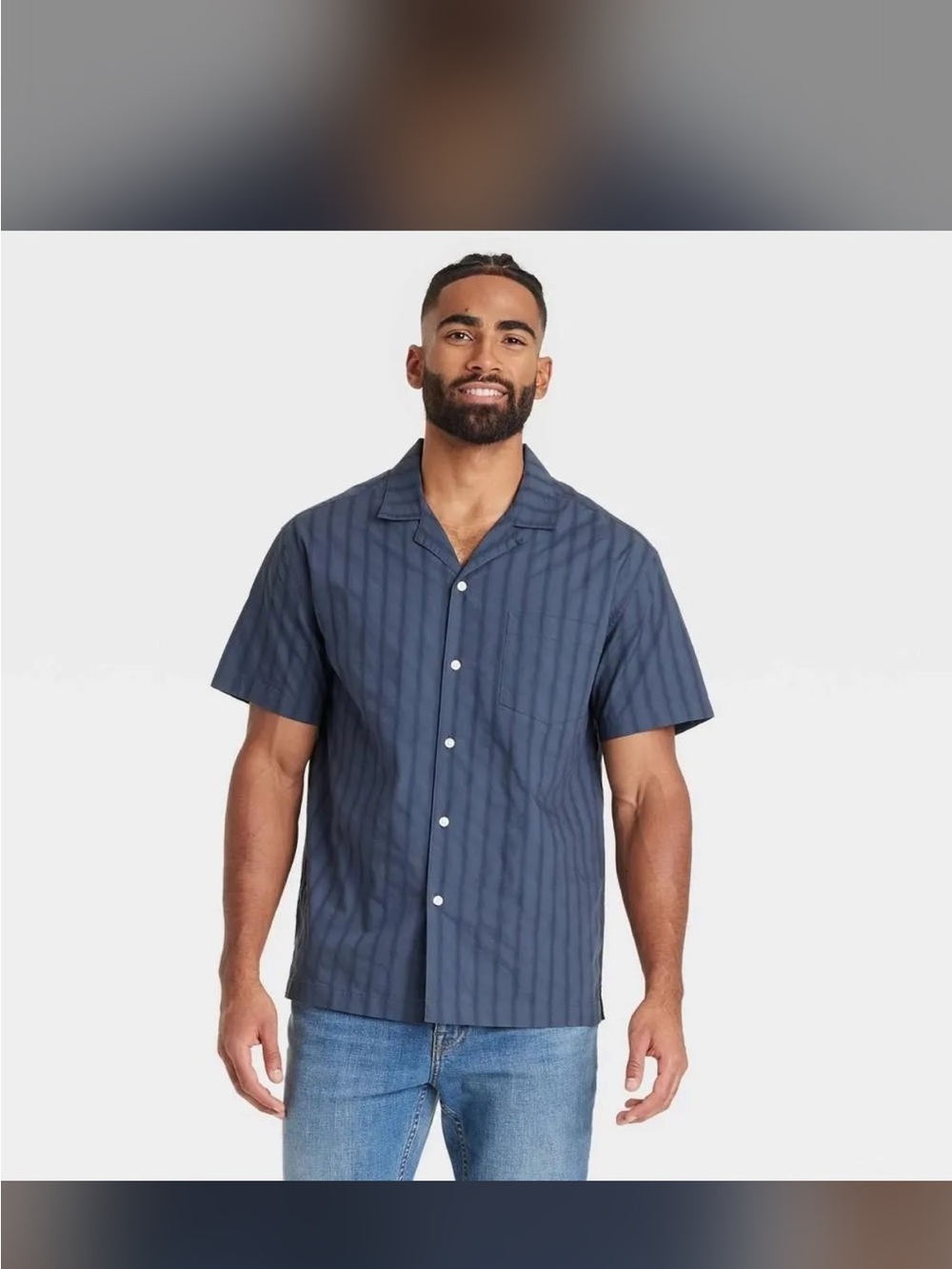 Men's Navy Short-Sleeve Camp Shirt